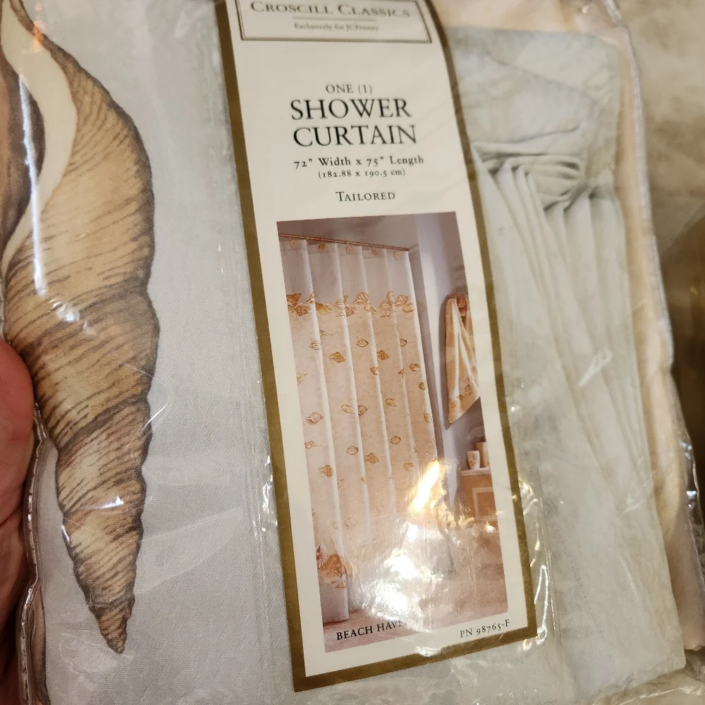 Vintage Y2K Croscill Beach Haven Shower Curtain With Shell Hooks Set